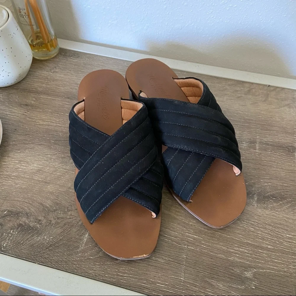 Madewell Black Suede Criss Cross Skylar Sandal